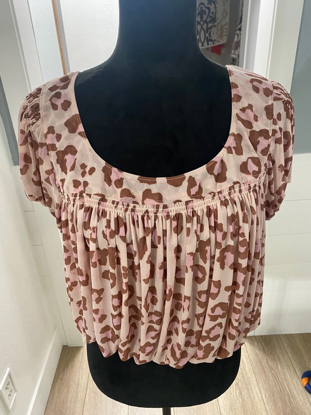 Pink Cheetah Blouse Cropped Flowy Boho Feminine Statement Top